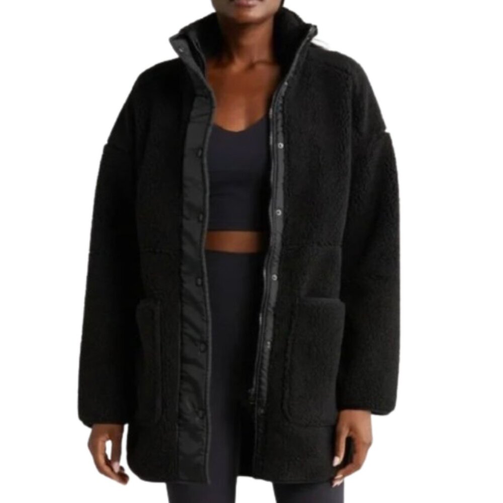 Zella Black Sherpa Snap-Front Coat